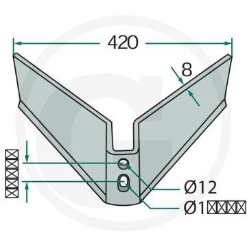Vleugelschaar werkhoek: 15° - passende bouten: m14 din 608