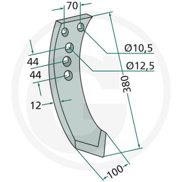 Voorbeitel - afmetingen: 380 x 100 x 12 mm