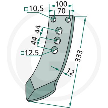 Voorbeitel - afmetingen: 333 x 100 x 12 mm