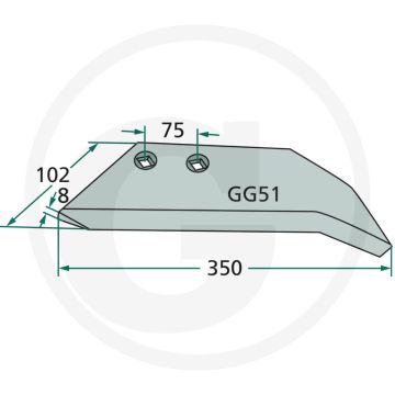 Vleugelschaar links - werkbreedte 350mm