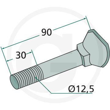 Ploegbout m12 x 90 8.8 voor rabe cultivatoren