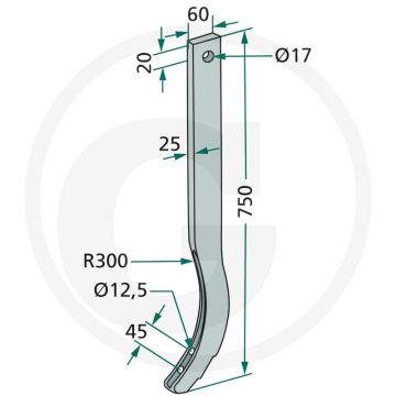 Steel cultivatorsteel 750mm lengte