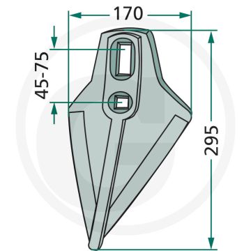 Beitel onderzijde gecoat - afmetingen 295x170x9mm