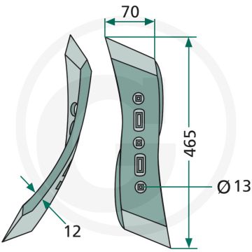 Beitel rechts, gedraaid voor sk - werkbreedte: 70 mm