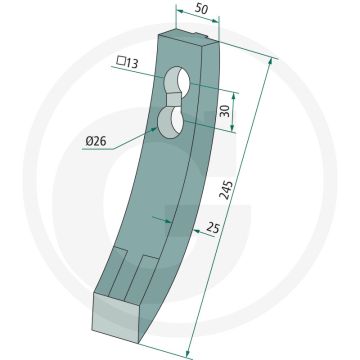 Heavy duty schaarpunt met hardgesoldeerde hardmetalen slijtplaat - afmetingen: 245 x 50 x 25 mm