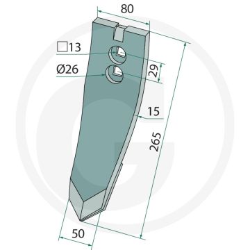 Scharspitze verstärkt - werkbreedte 80mm, gatafstand 29mm