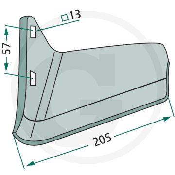 Ganzevoetbeitel rechts - dikte 10mm, afmetingen 205 x 10mm, 2 gaten