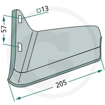 Ganzevoetbeitel links - dikte 10mm - 205x10mm - 2 gaten