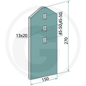 Slijtdeel recht - werkbreedte 150mm, dikte 8mm, afmetingen 270 x 150 x 8mm