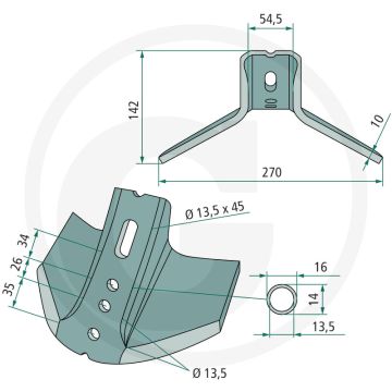 Vleugelschaar - werkbreedte 270mm, gatafstand 35/26/56,5mm