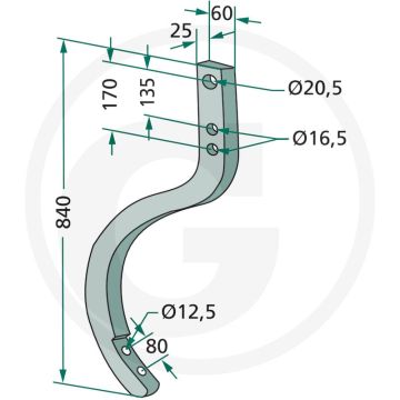 Cultivatortand mammut - 12mm breedte