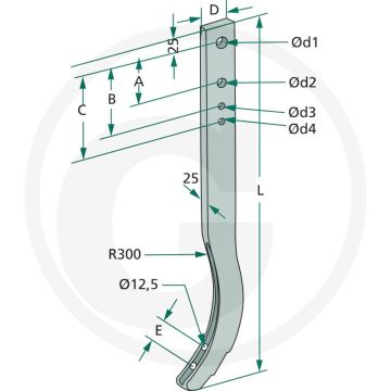 Dent de cultivateur, lourde - l : 720mm