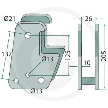 Support pour cadre de 80 mm - pour tige 60 x 25, avec Ø : 21 alésage