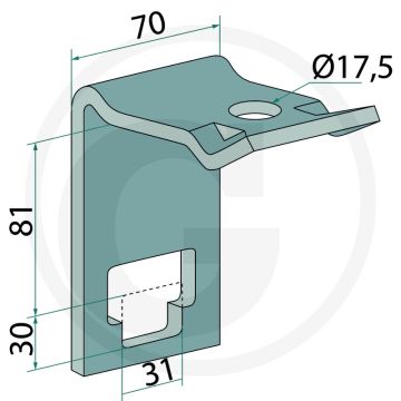 Houder voor tanden 25 x 25 - voor tand (mm): 30 x 30