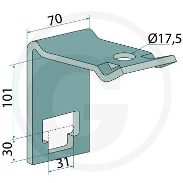 Houder voor tanden 25 x 25 - afmetingen: 70 x 8 mm