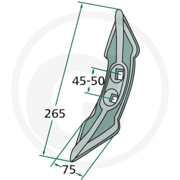 Beitel - werkbreedte 75mm, lengte 265mm, gatafstand 45-50mm