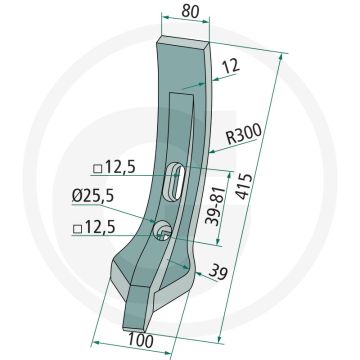 Heavy duty schaarpunt met hardgesoldeerde hardmetalen slijtplaat - afmetingen: 415 x 100 x 39 mm