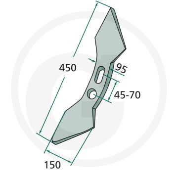 Beidseitiger Meißelradius: 300 - Abmessungen: 450 x 150