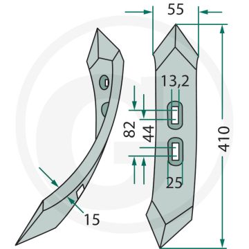 Beitel - werkbreedte 55mm, gatafstand 44-82mm