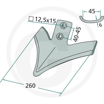 Vleugelschaar gebogen - afmetingen: 260 x 6 mm