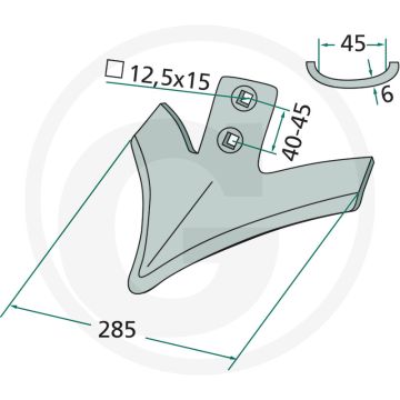 Vleugelschaar gebogen - werkbreedte 285mm