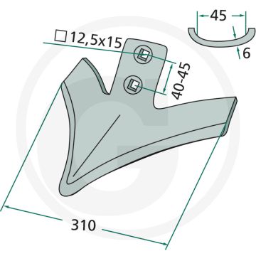 Vleugelschaar gebogen - werkbreedte 310mm