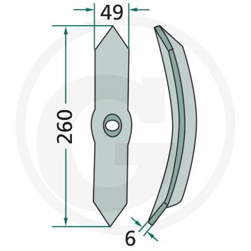 Beitel versterkt voor tanden 45 x 12 en 60 x 12 - afmetingen 260 x 49 x 6 mm