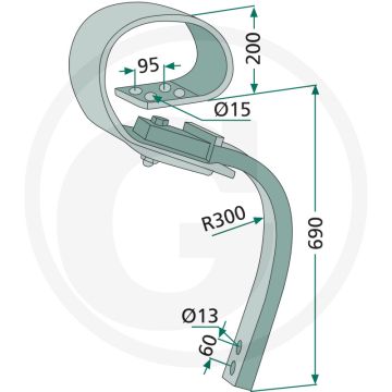Tand compleet, zonder beitel - afmetingen: 80 x 80 mm
