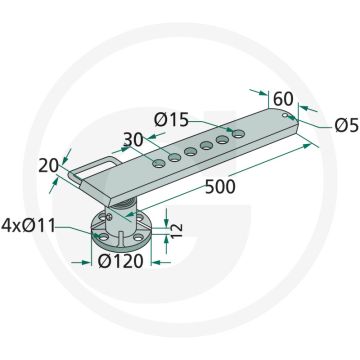 Schijfnaaf compleet rechts met steel en kegellager - gatafstand-Ø: 100 mm