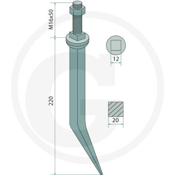 Eggetand 20x220 gebogen 16x50
