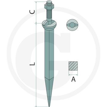 Eggetand met 2 nokken in de aansluiting van nature hard, recht - lengte 150mm
