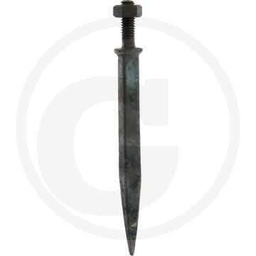 Eggetand ovale aanzet gehard, recht - uitvoering: rechte, ovale aanzet dwars op de rijrichting, a: 16mm, l: 180mm, c: 1/2" x 40, draad: 1/2", materiaal: boorstaal