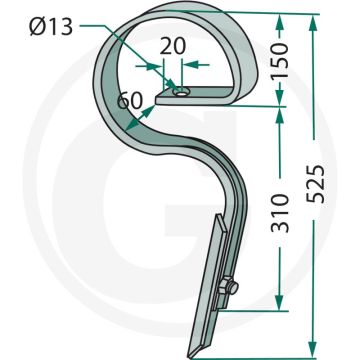 Cultivatortand 32 x 12 mm vierkant