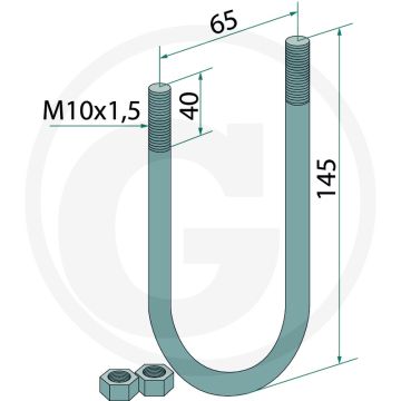 U-beugel m10 x 1,5 mm - lengte 145mm