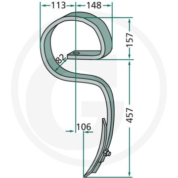 Cultivateur à dents ko460 - dimensions : 45 x 12 x 614 mm