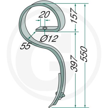 Cultivatortand compl. met beitel - afmetingen: 32 x 12 mm