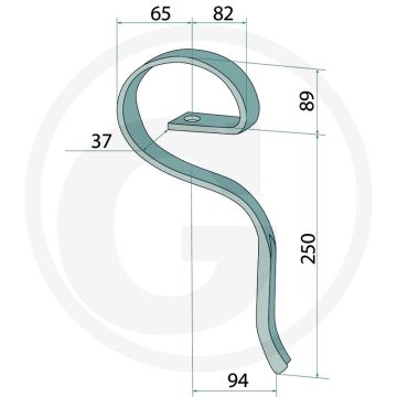 Cultivatortand eerste rij - afmetingen: 25 x 8 mm