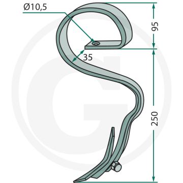 Cultivatortanden compleet met beitel - afmetingen (mm): 25 x 8