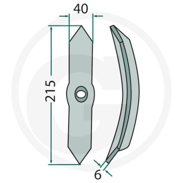 Beitel voor tand 45 x 10 - afmetingen: 215 x 40 x 6 mm