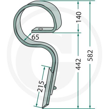 Veertand recht, compleet met beitel - afmetingen 32 x 12 mm