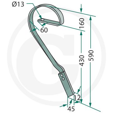 Dent arrière gauche, complète avec ciseau - dimensions : 32 x 12 mm
