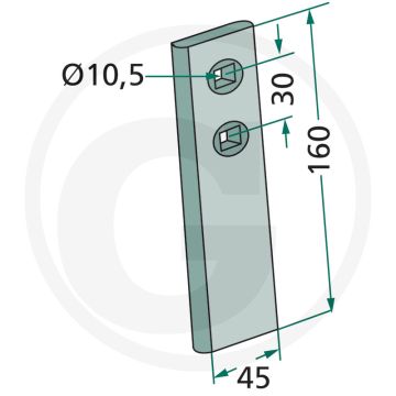 Slijtdeel voor sleeptanden, recht - afmetingen: 160 x 45 x 12 mm