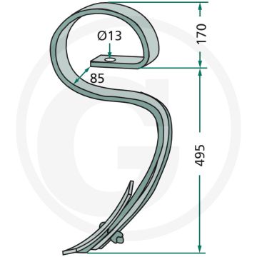 Veertand compleet met beitel - afmetingen: 45 x 12 mm