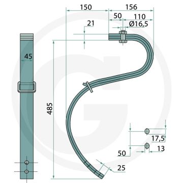 Dent 2 1/2 - dimensions : 50 x 7 mm, longueur : 480 mm