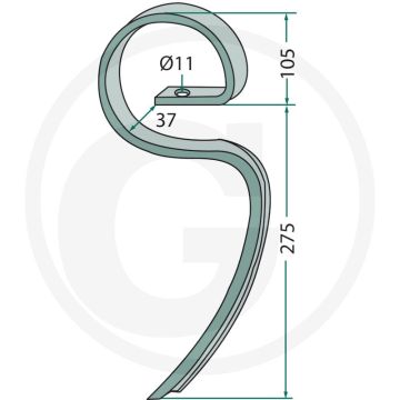 Cultivatortand achter - afmetingen: 25 x 8 mm