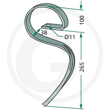 Cultivatortand gebogen - afmetingen: 26 x 10 mm