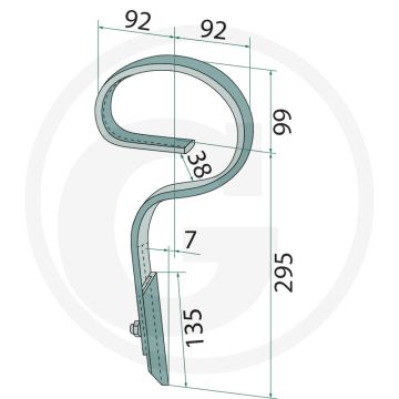 Cultivatortand compl. met beitel, recht - afmetingen: 32 x 10 mm