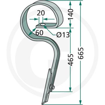 Cultivateur à dent droite, complet avec ciseau - dimensions : 45 x 10 mm