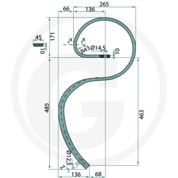 Veertand 45 x 10 met beitel, 40 x 6 x 210 mm - afmetingen: 45 x 10