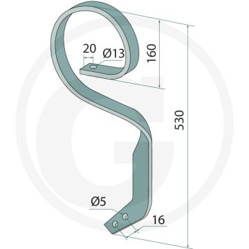 Eggetand 530 mm lengte, 32x10 mm vierkant
